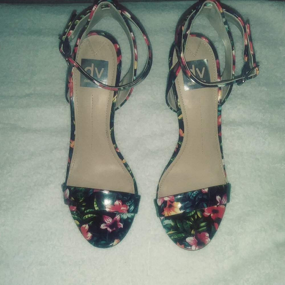 Dolce Vita Black Floral Strap Heels